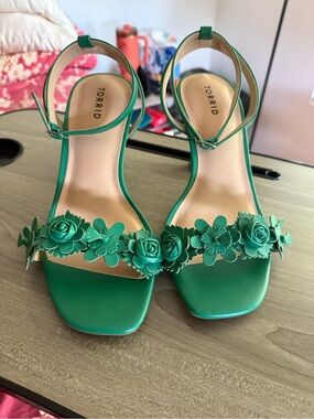 torrid Green Floral Ankle-Strap Heels